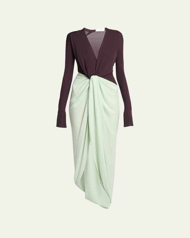 Colorblock Knot Detail Jersey Gown